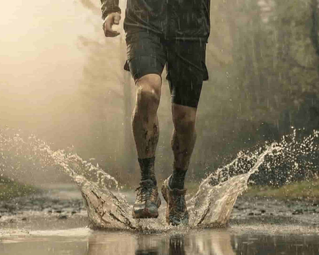 Trailer qui court avec ses Chaussec sous la pluie