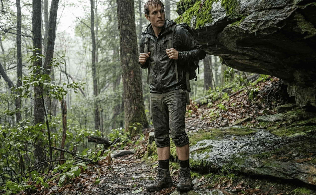 Homme debout sus la pluie