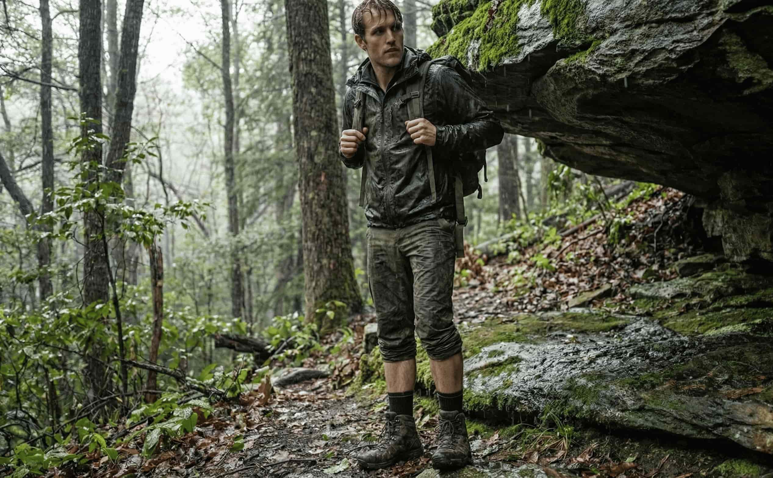 Homme debout sus la pluie