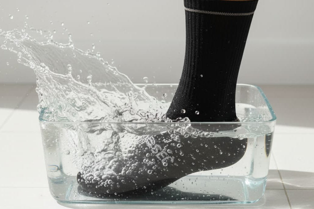 Chaussette imperméable immergé dans l'eau